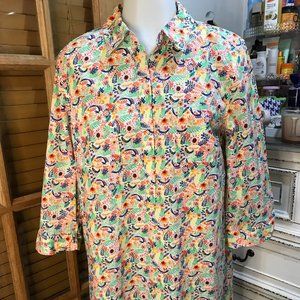 Like New Flowers & Birds Midi Three Quarter Sleeve Dress Size L By GAP